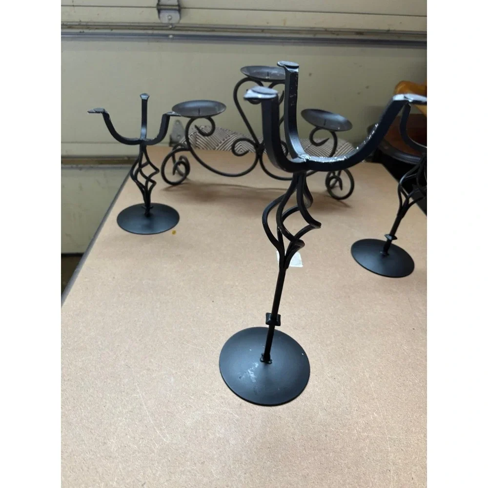 Wrought Iron Table Top Pillar Candle Holders, Set Of 4 Pieces